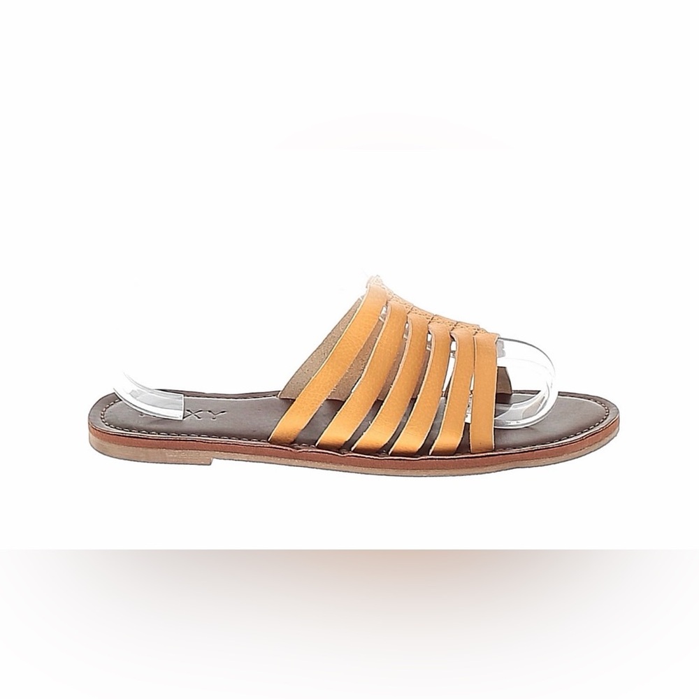 Roxy Women's Leather Multi-Strap Tan Slide Sandal 7
